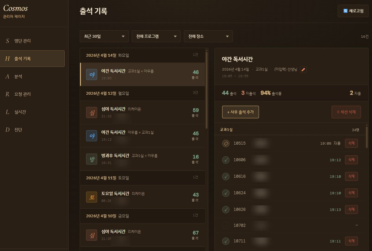 관리자 페이지 — 출석 기록 탭